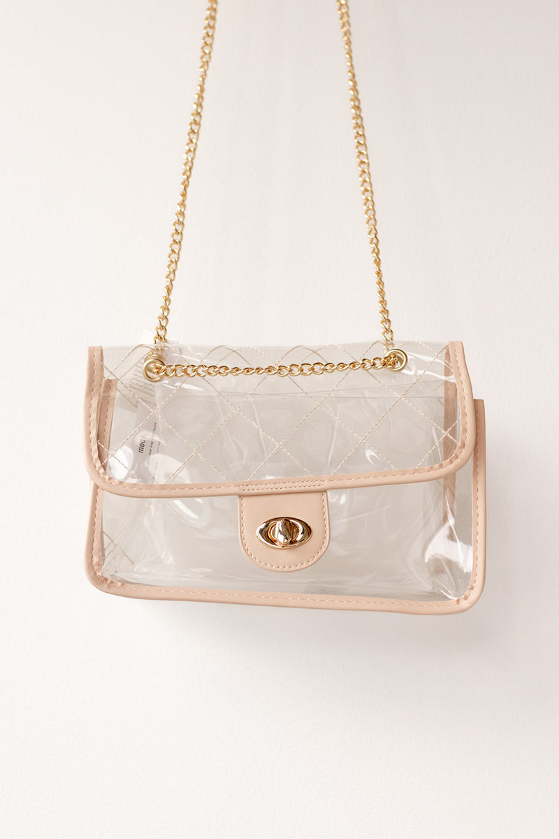 Quilted Clear Bag, Taupe