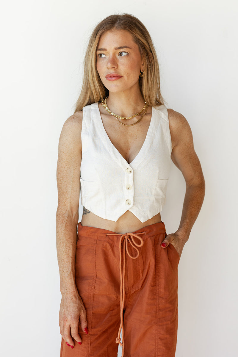 lilith linen crop vest