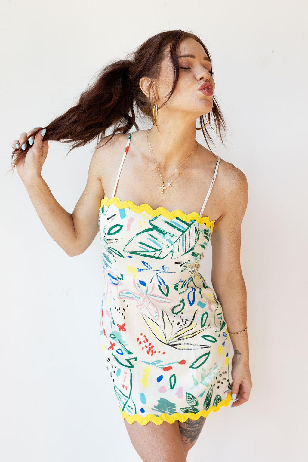 mode, tropical wave mini dress