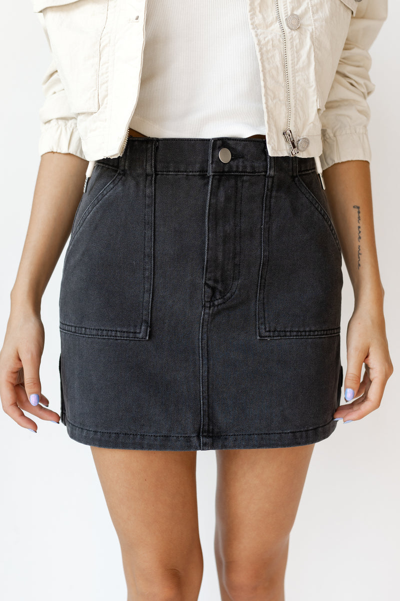 cargo denim mini skirt