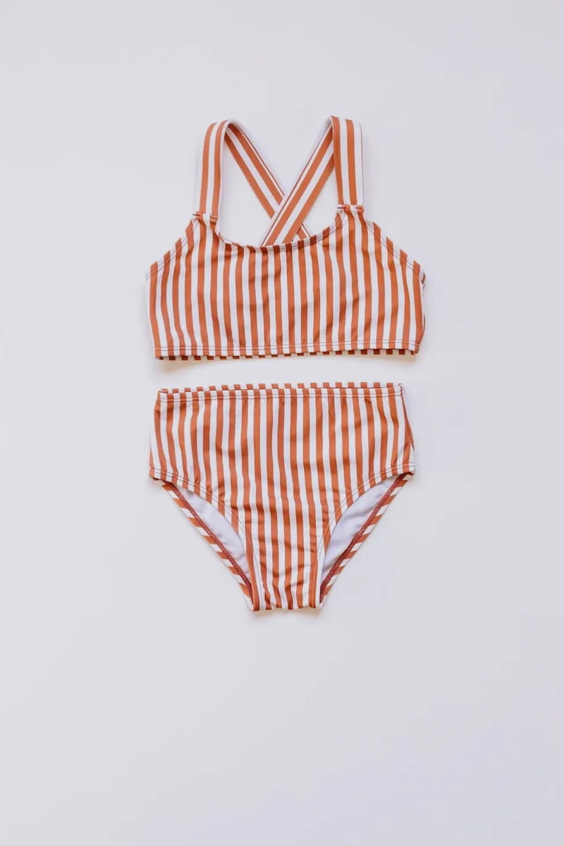 mode, poppy striped bikini