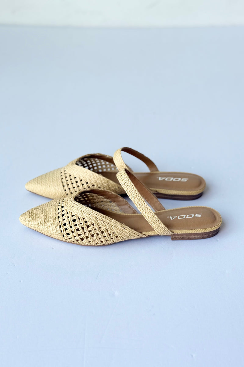 woven raffia pointed toe flats