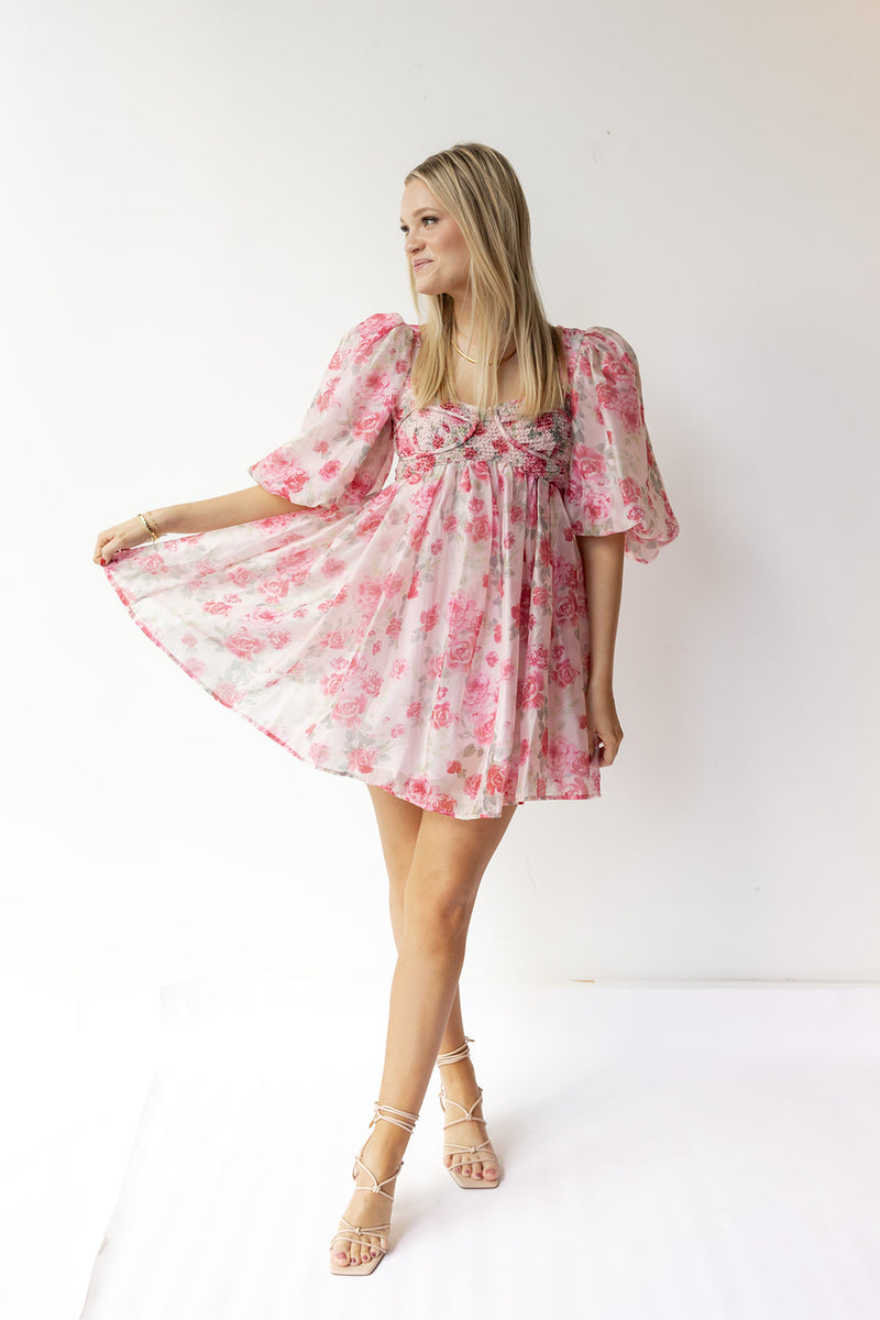 mode, leah floral mini dress