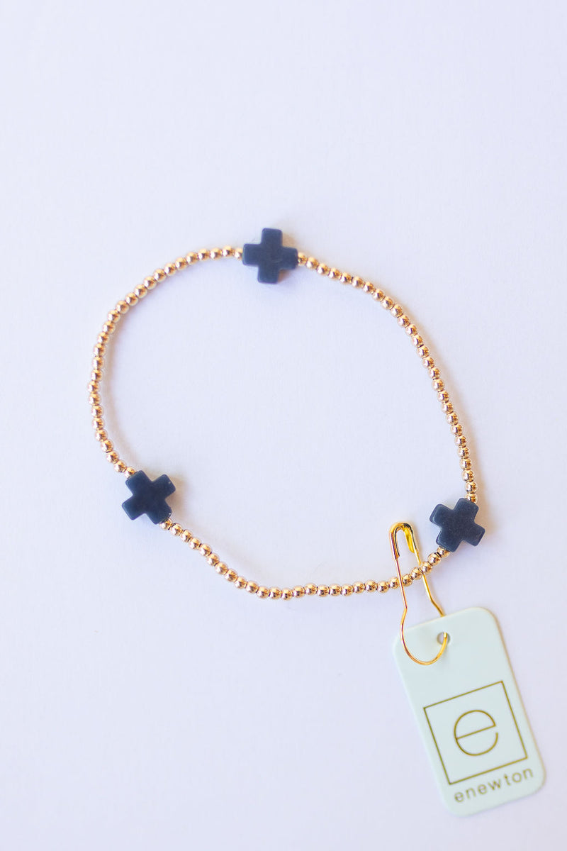 signature cross gold pattern 2mm bead bracelet