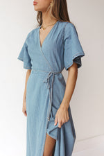 boheme denim wrap dress