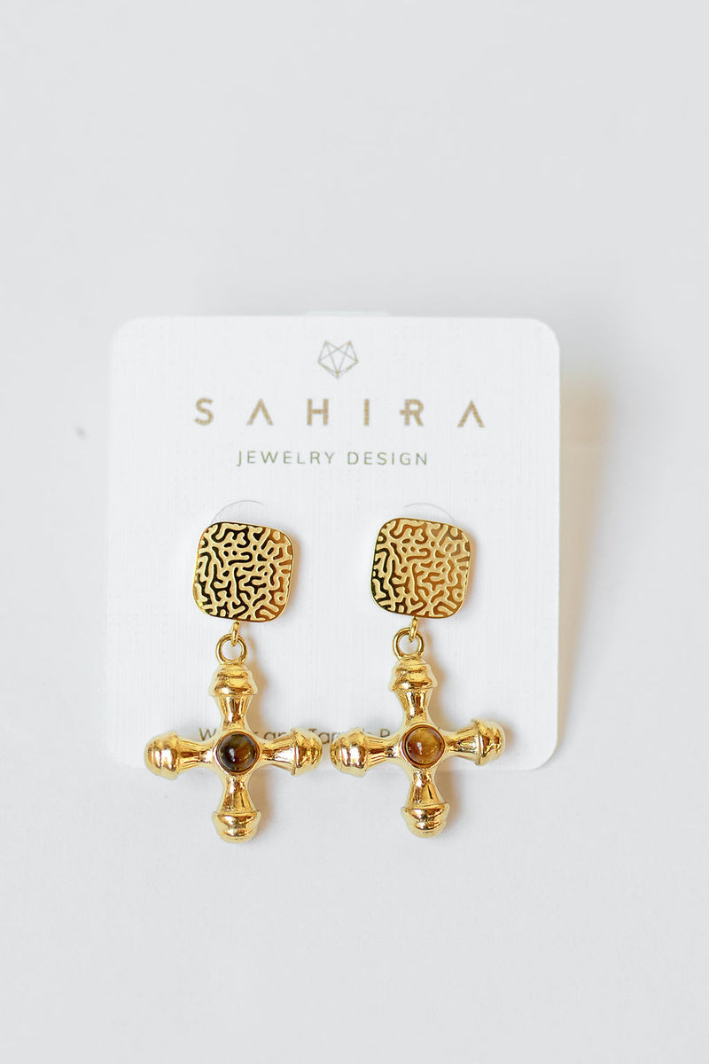 ophelia cross earrings - brown