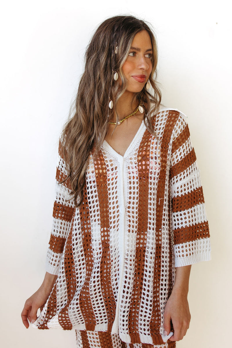 coastal crochet button up top