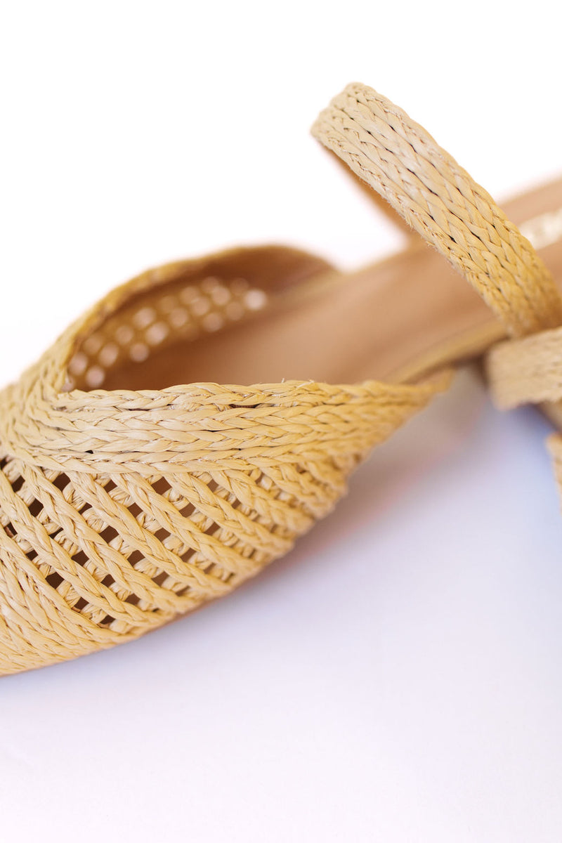 woven raffia pointed toe flats