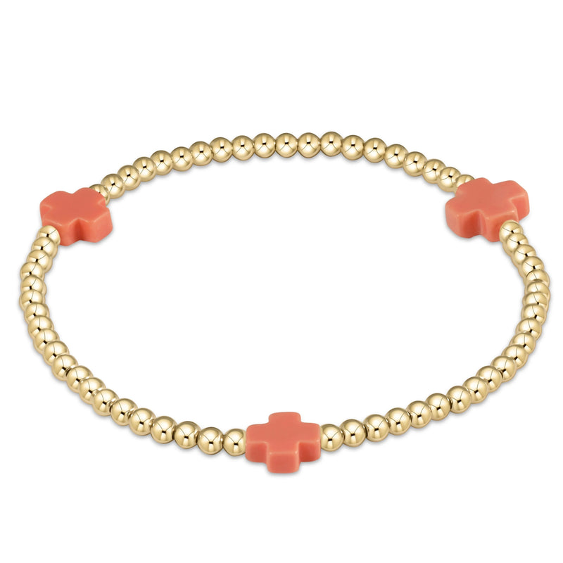 signature cross gold pattern 3mm bead bracelet