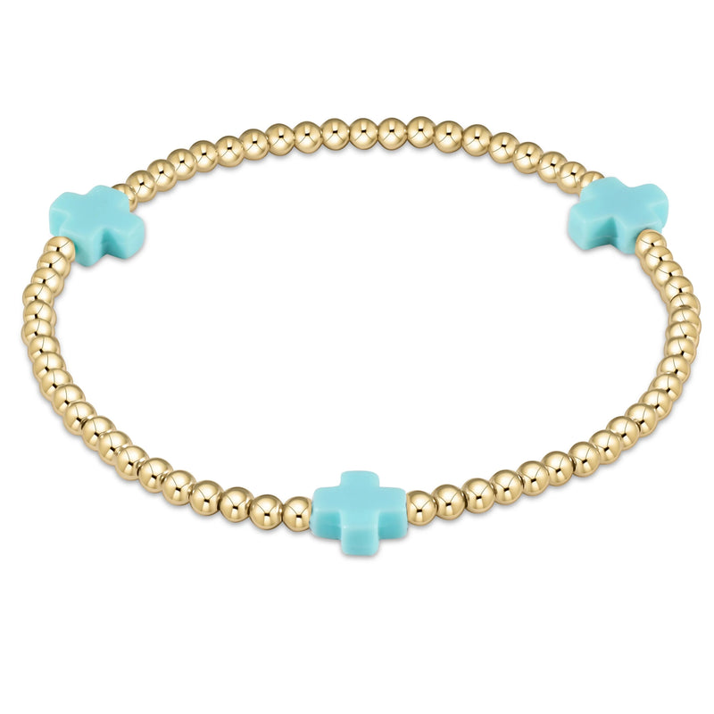 signature cross gold pattern 3mm bead bracelet