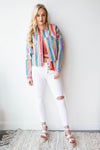 mode, jelly bean stripes crop denim jacket