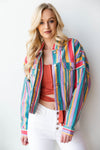 mode, jelly bean stripes crop denim jacket