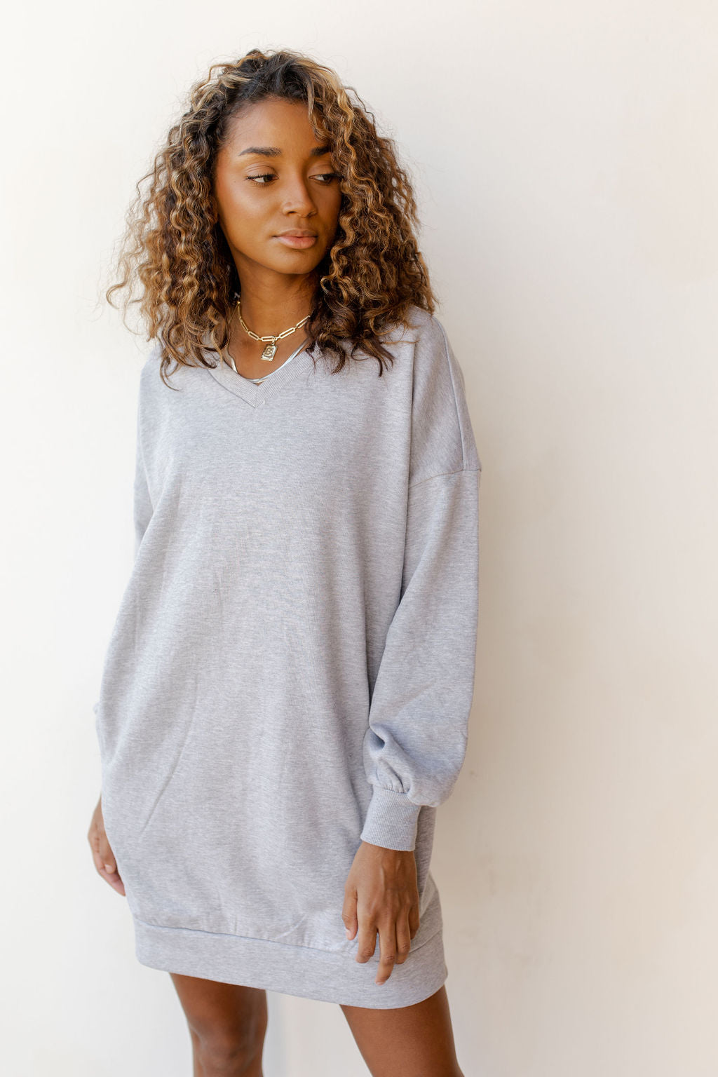 V neck outlet sweatshirt dress