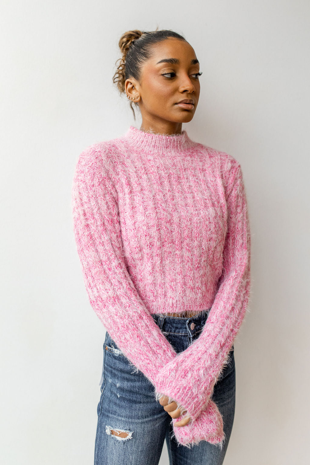 Forever 21 Pink Knit Crop Sweater Size S