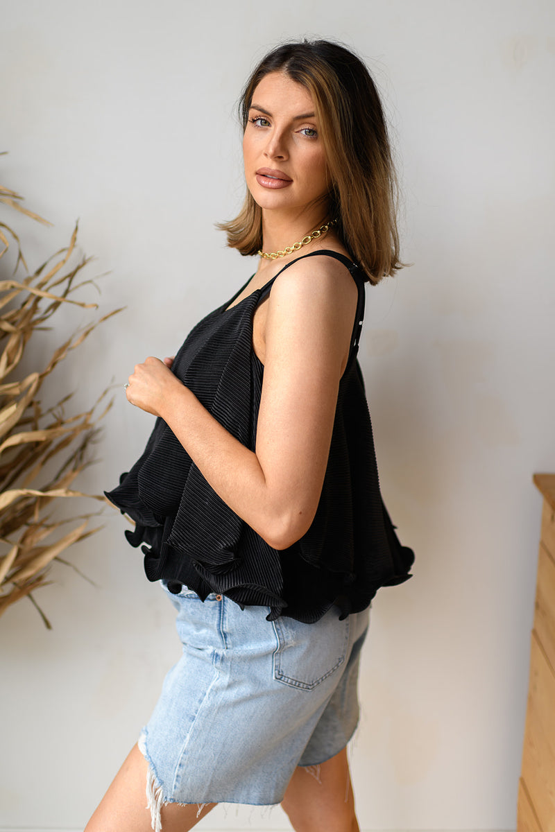 mode, date night frills crop top