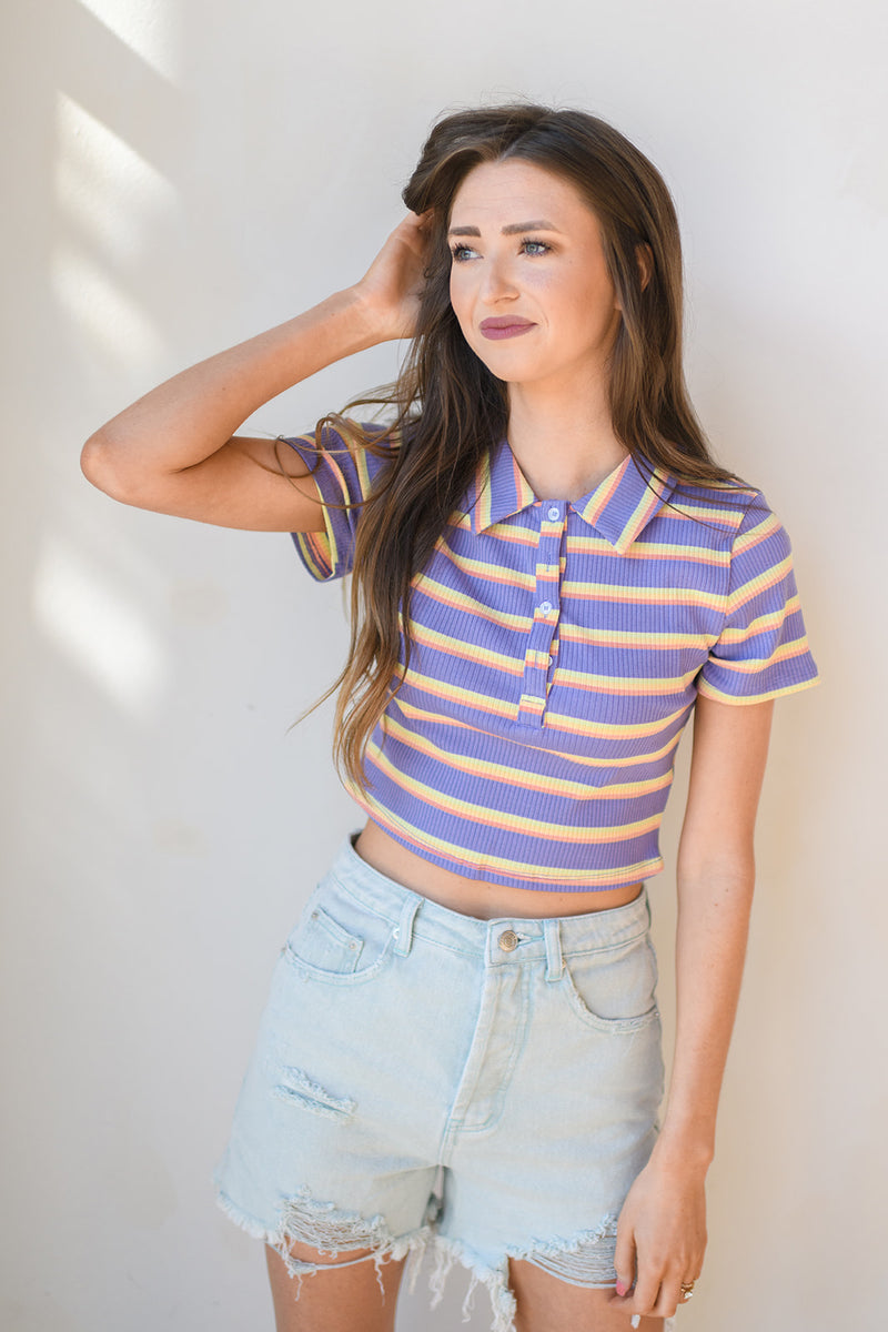 mode, stripe back at ya crop top