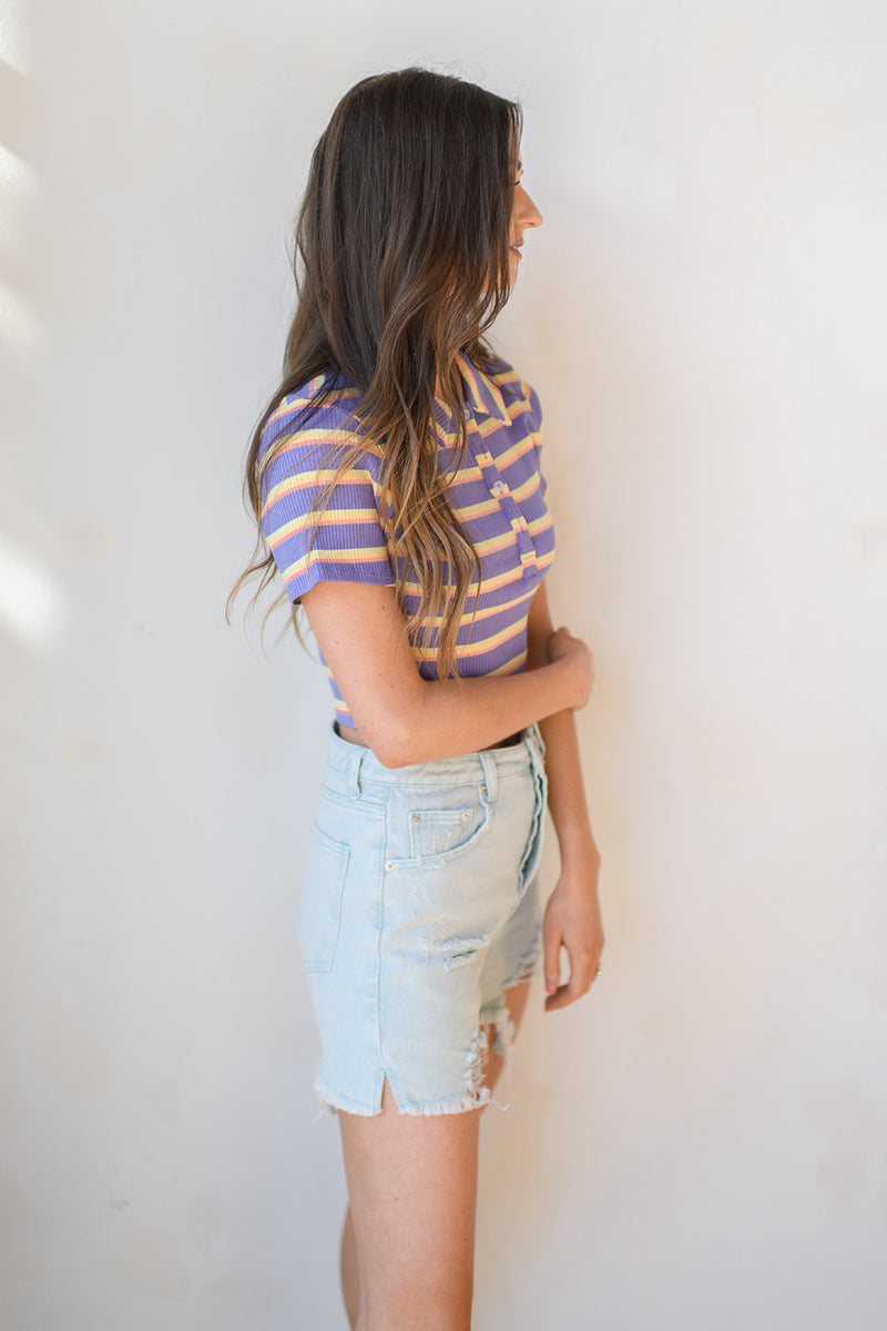 mode, stripe back at ya crop top