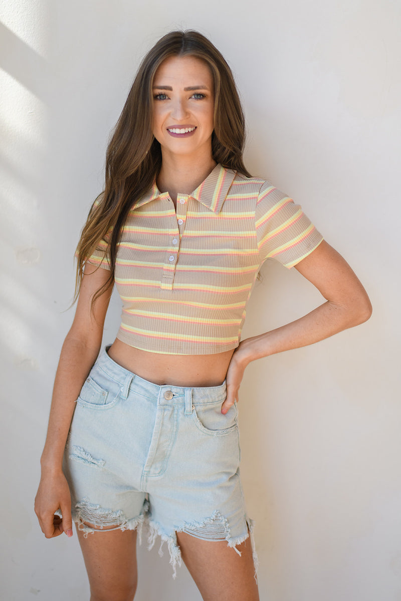 mode, stripe back at ya crop top